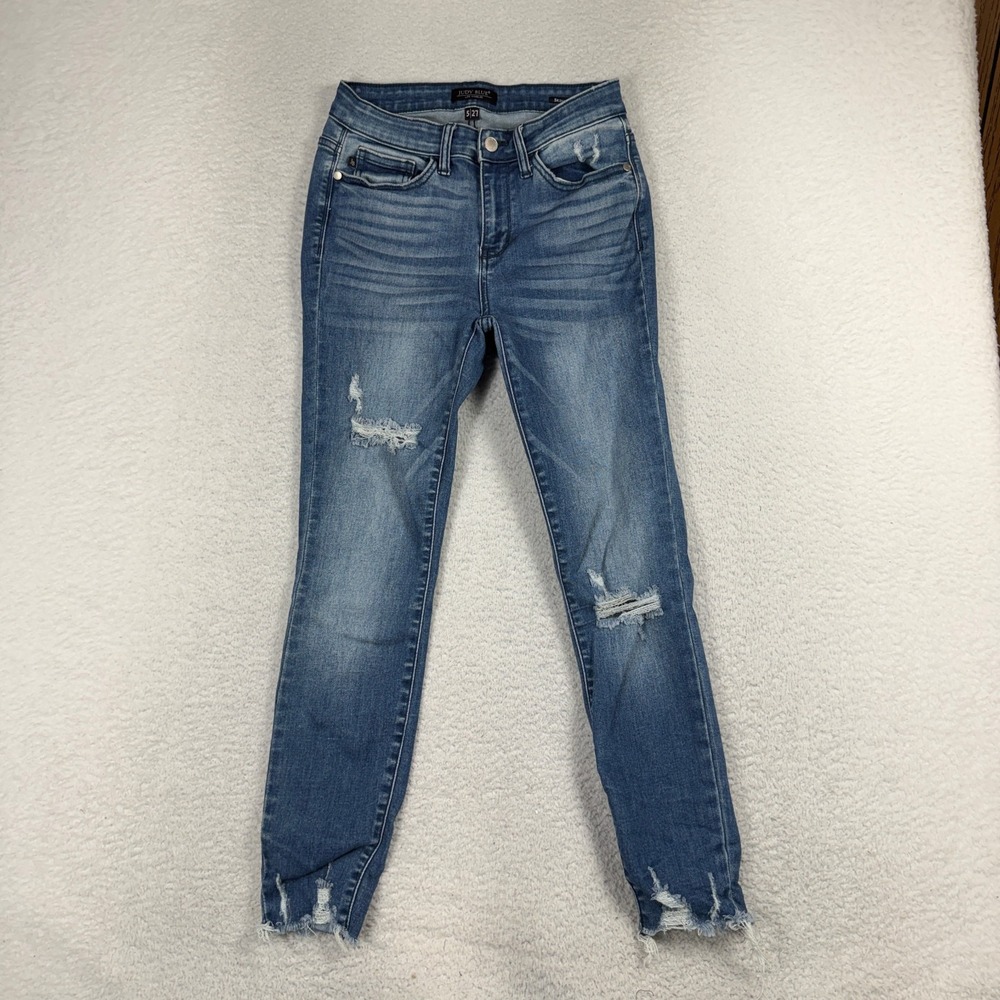 Judy Blue Skinny Fit Jeans Women's 5/27 (26x26) Blue Raw Hem Med Wash Stretch